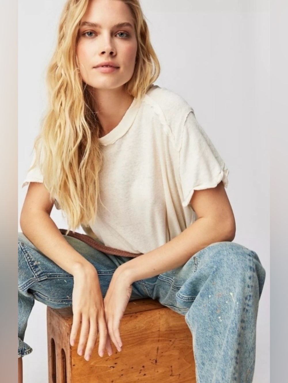 We The Free Linen Blend BF Tee Gardenia